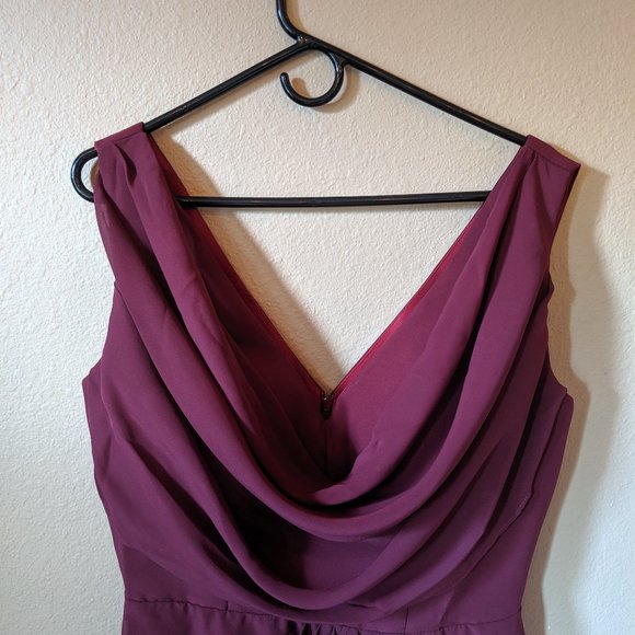 Burgundy Size 14 Sheath V-Neck Long Dress w/ Slit - Picture 5 of 7